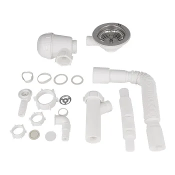 Сифон для кухонної мийки Lidz (WHI) 60 08 E001 01 ECO з круглим переливом (вихід 50 мм)
