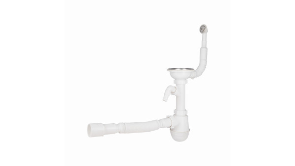 Сифон для кухонної мийки Lidz (WHI) 60 08 E001 01 ECO з круглим переливом (вихід 50 мм)