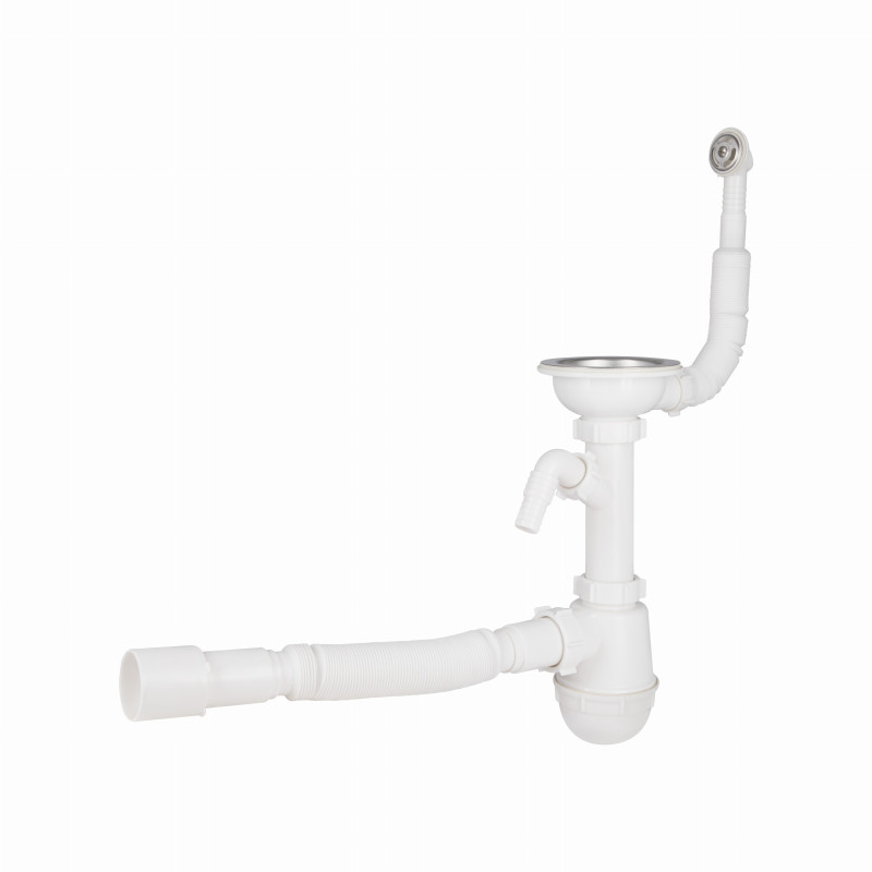 Сифон для кухонної мийки Lidz (WHI) 60 08 E001 01 ECO з круглим переливом (вихід 50 мм)