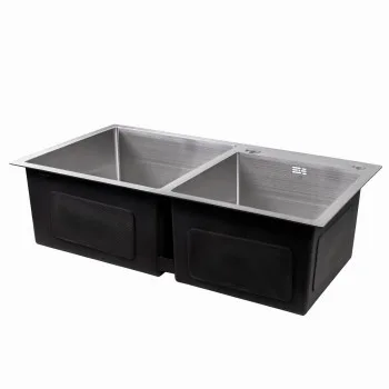 Мойка для кухни с двумя чашами интегрированная Lidz Handmade H7843 (LDH7843BRU35387) Brushed Steel 3,0/1,0 мм