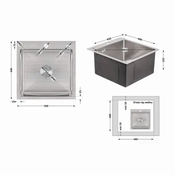 Мийка для кухні інтегрована Lidz Handmade H5050 (LDH5050BRU35375) Brushed Steel 3,0/1,0 мм