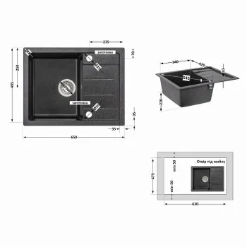 Кухонна мийка Lidz 650x500/200 GRF-13 (LIDZGRF13650500200)