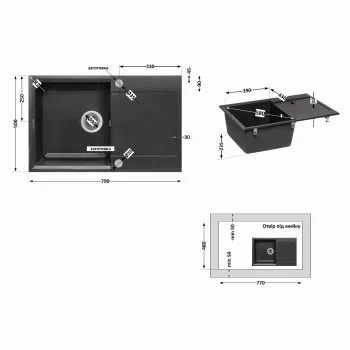 Кухонная мойка Lidz 790x495/230 GRF-13 (LIDZGRF13790495230)
