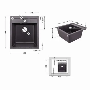 Кухонна мийка Lidz 460х515/200 GRF-13 (LIDZGRF13460515200)