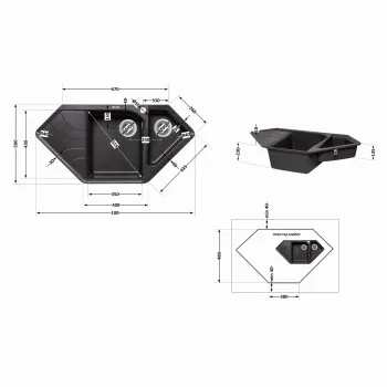 Кухонна мийка з додатковою чашею Lidz 1000x500/225 GRF-13 (LIDZGRF131000500225)