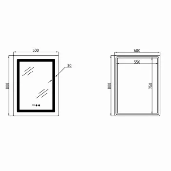 Дзеркало Lidz Kubis (KU2) 600х800 з годинником, з LED-підсвічуванням Touch, з антизапотіванням, з димером, рег. яскравості LDKU600800CL49280