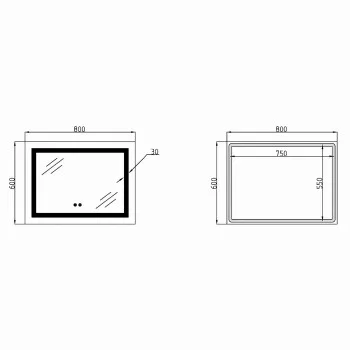 Дзеркало Lidz Kubis 800х600 з LED-підсвічуванням Touch, з антизапотіванням, з димером, рег. яскравості LD78LF9047400