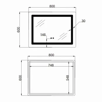 Дзеркало Lidz Kubis (KU2) 800х600 з LED-підсвічуванням Touch, з антизапотіванням, з димером, рег. яскравості LD78LF904806048446