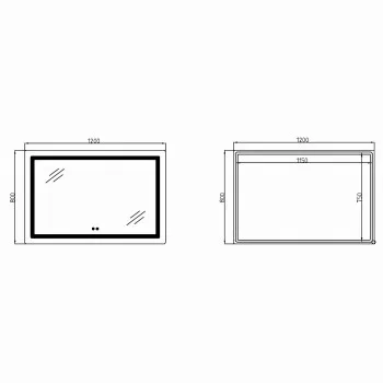 Зеркало Lidz Kubis (KU2) 1200х800 с LED-подсветкой Touch, с антизапотеванием, с диммером, рег. яркости LDKUB120080049007