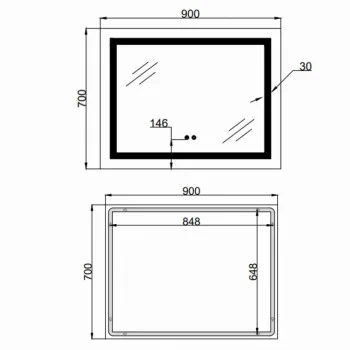 Дзеркало Lidz Kubis (KU1) 900х700 з LED-підсвічуванням Touch, з антизапотіванням, з димером, рег. яскравості LD78LF904907048451