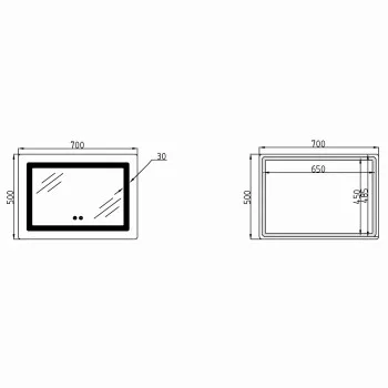 Дзеркало Lidz Kubis (KU2) 700х500 з LED-підсвічуванням Touch, з антизапотіванням, з димером, рег. яскравості LD78LF90448486