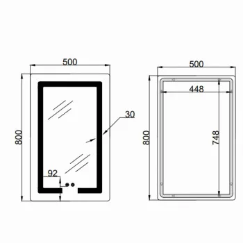 Дзеркало Lidz Kubis (KU2) 500х800 з LED-підсвічуванням Touch, з антизапотіванням, з димером, рег. яскравості LD78LF936508048448