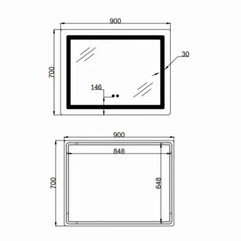 Дзеркало Lidz Kubis (KU2) 900х700 з LED-підсвічуванням Touch, з антизапотіванням, з димером, рег. яскравості LD78LF904907048452