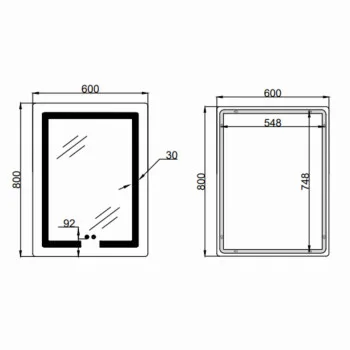 Дзеркало Lidz Kubis (KU2) 600х800 з LED-підсвічуванням Touch, з антизапотіванням, з димером, рег. яскравості LD78LF937608048449