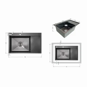 Мойка для кухни интегрированная Lidz Handmade Max 500 H7849R Brushed Steel, 3,0/1,0 мм, крыло справа, увеличенная чаша LDH7849RBRU49464