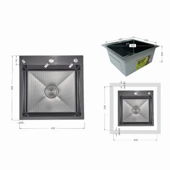 Мийка для кухні інтегрована Lidz Handmade H4545HB Decor Black PVD Honeycomb 2,5/0,5 мм LDH4545HDECBLM49438