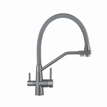 Змішувач для кухні Lidz Aria 020F3 (k35) з гнучким виливом з підключенням для питної води LDARI020F3GGRP49569 Graphite/Grey