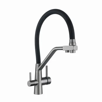 Змішувач для кухні Lidz Aria 020F3 (k35) з гнучким виливом з підключенням для питної води LDARI020F3BGRP49568 Graphite/Black