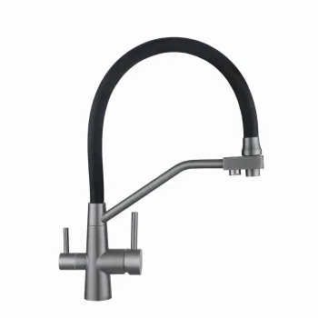 Змішувач для кухні Lidz Aria 020F3 (k35) з гнучким виливом з підключенням для питної води LDARI020F3BGRP49568 Graphite/Black