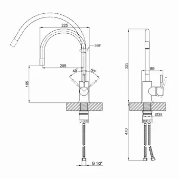 Змішувач для кухні Lidz Aria 015F3 з гнучким виливом (k35) LDARI015F3WHI43362 White / Nickel