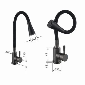 Змішувач для кухні Lidz Aria 015F31 (k35) з гнучким виливом LDARI015F31BGRP49566 Graphite/Black