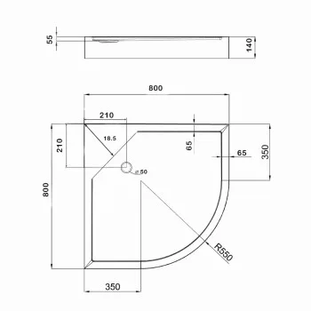 Lidz Душовий піддон KAPIELKA ST80x80x14 низький, напівкруглий, діаметр зливу 52 мм