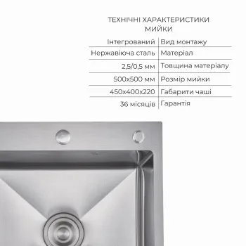 Комплект Lidz Handmade H5050H Мойка для кухни интегрированная Decor Honeycomb в комплекте с дозатором + Lidz K01G Корзина для кухонной мойки