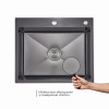 Комплект Lidz Handmade H6050HB Мийка для кухні інтегрована Decor Black PVD Honeycomb у комплекті з дозатором + LIDZK01B Корзина для кухонної мийки