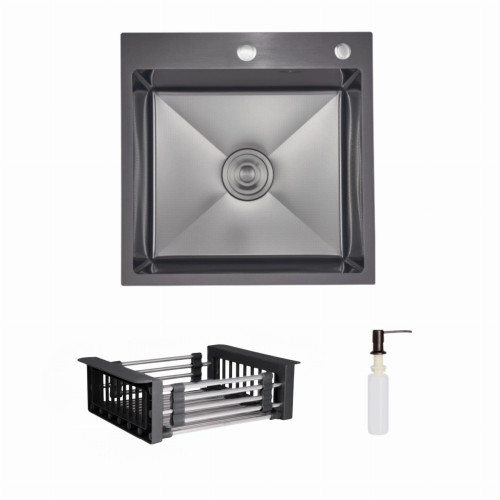 Комплект Lidz Handmade H5050HB Мойка для кухни интегрированная Decor Black PVD Honeycomb в комплекте с дозатором+Lidz LIDZK01B Корзина для мойки